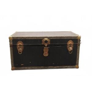 Vintage Black Storage Trunk with Metal Reinforcements